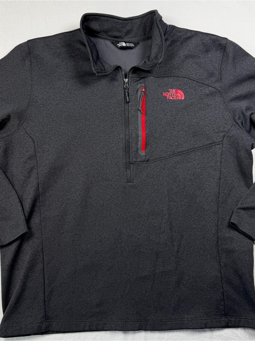 The North Face Men’s XXL 1/4 Zip Pullover Charcoal Fleece Red Logo Chest Pocket